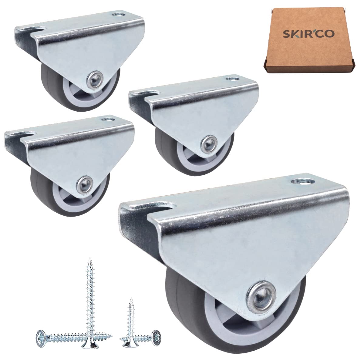 SKIR'CO (Pack of 4 pcs) Small 30 mm Furniture Castors, Rubber Wheels, Non-Swivel, Fixed Casters, One-Way Direction, Screws Included (4) - Image 2