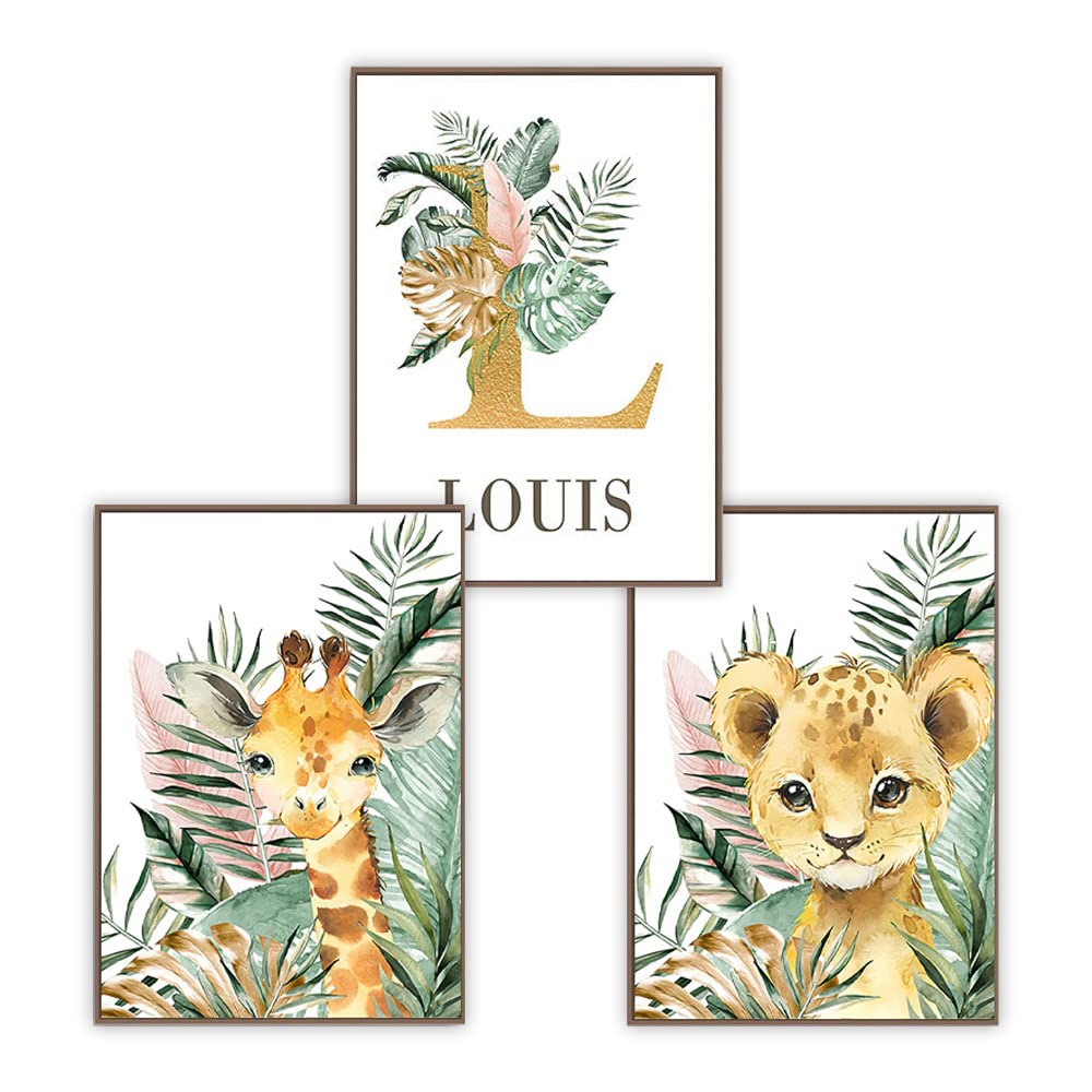4 Stampe Animali Africa Bimbo Quadri Safari Decorativi Da Parete Marrone Poster Animali Savana Bambini Tela - 2