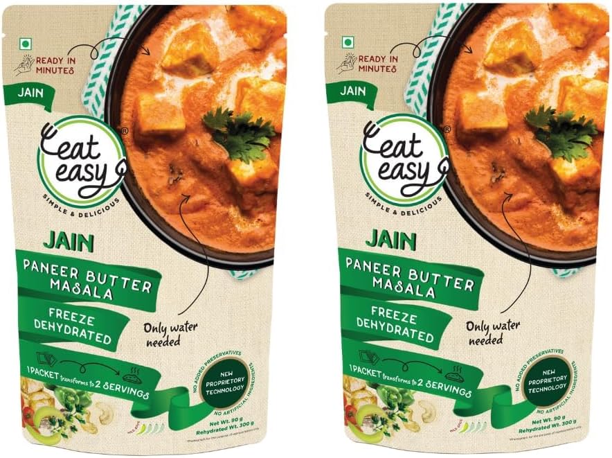 Ready To Eat Jain Paneer Butter Masala, 80gm of 1 Pack, Instant Food, Indian Meal, Travel Food, No Preservatives, No Added Artificial Colours & Flavours, Just Add Water and Cook (Pack of 2)