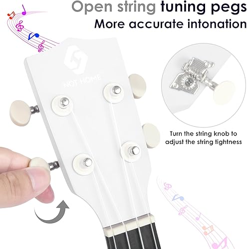 Miniatura 76 de Ukelele soprano para principiantes, juego de iniciación de ukeleles de madera de tilo de 21 pulgadas con bolsa de gig sintonizador digital, cuerdas