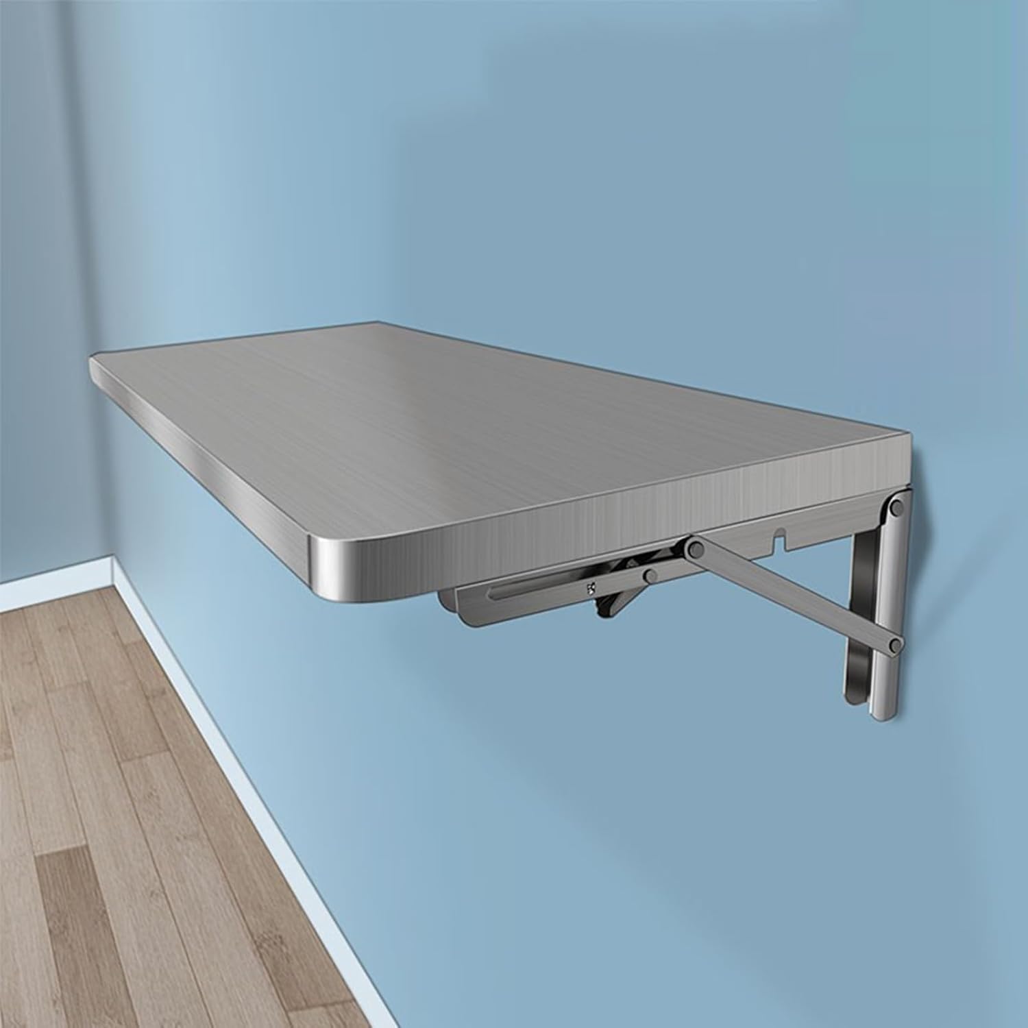 GDMDPTE Stainless Steel Wall Mounted Folding Table 120x30cm | Space-Saving Desk for Study Bedroom Bathroom Balcony | Durable Floating Workbench & Computer Desk