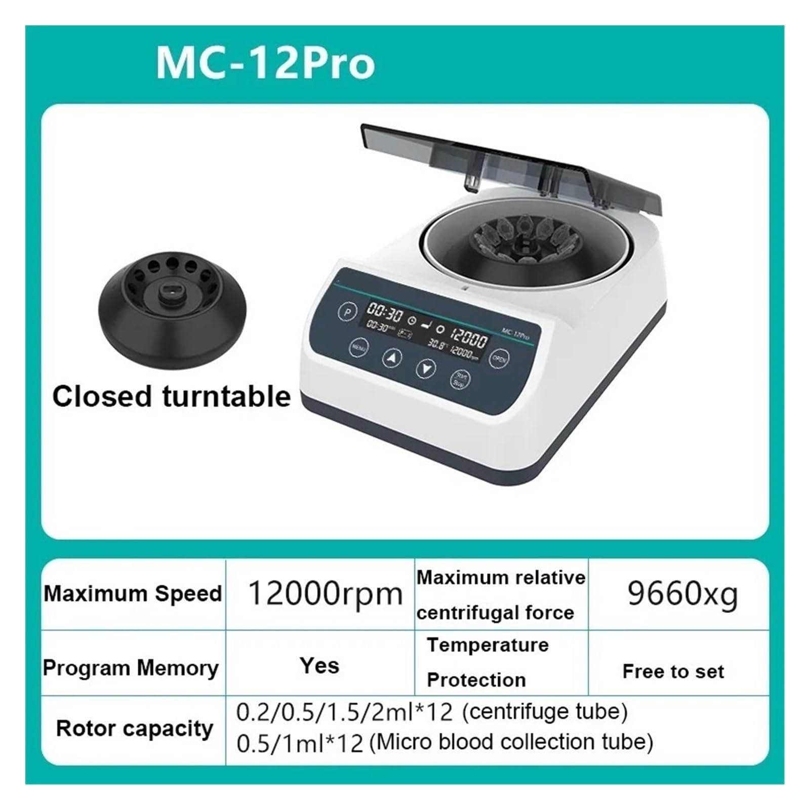 Centrífuga de mesa, Máquina Centrífuga PCR, De Plasma Digital Alta Velocidad Laboratorio, 12000RPM, 0,2/0,5/1,5/2ml, Tubo Centrífugo MC-12Pro