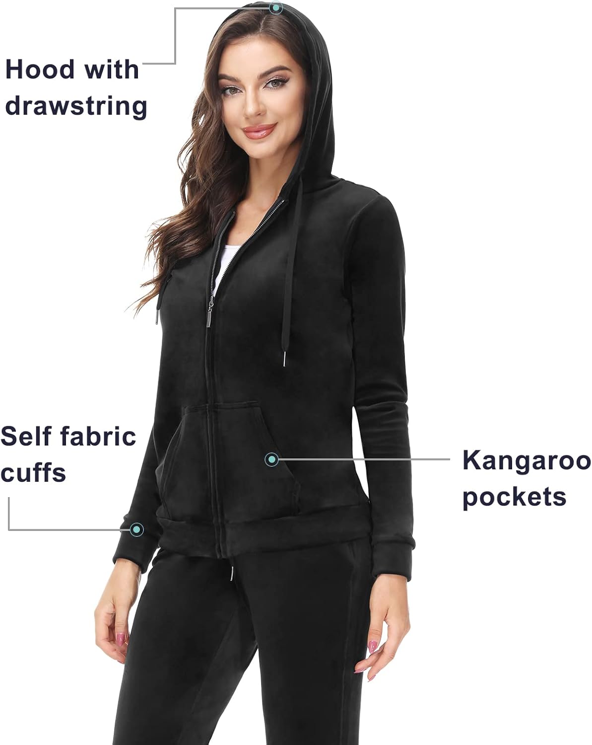 ANOTHER CHOICE Velour Tracksuit Women 2 Piece Zip-Up Velvet Sweatsuits Hooded Soft Jogging Set - Image 4