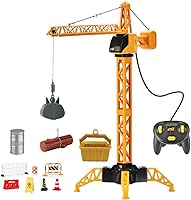 SNACKTANT 28-Inch RC Tower Crane Toy for Kids 3+ - 4CH Remote Control, 360° Rotation, LED Lights, STEM DIY Building Kit with Grabber & Basket