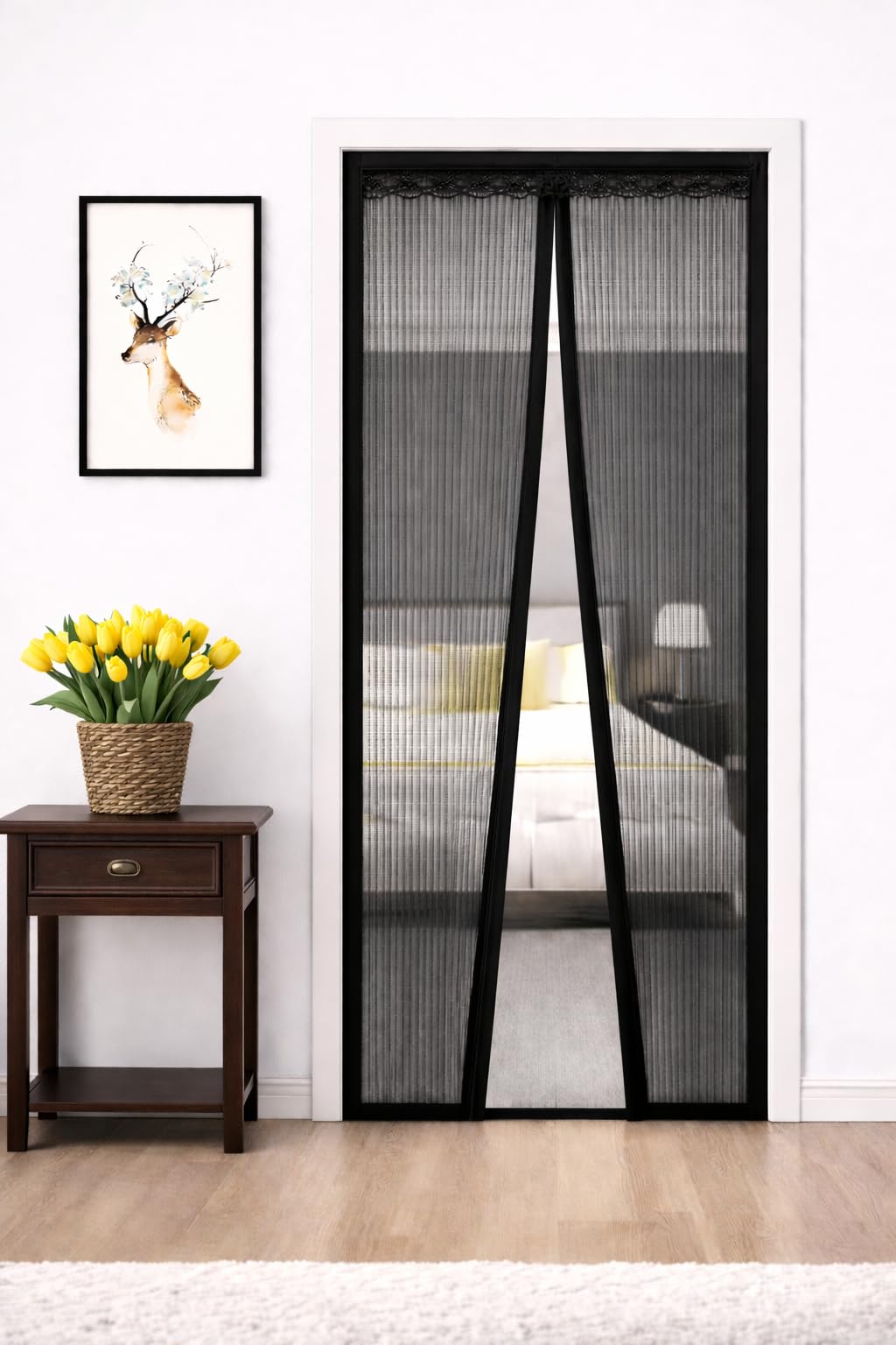 Magnetic Mosquito Net for Door 200X100 cm Black | Hands Free Auto Close Mesh Curtain Door Screen | 36 Strong Magnets | Washable Polyester Fly Screen Insect Net-image-46