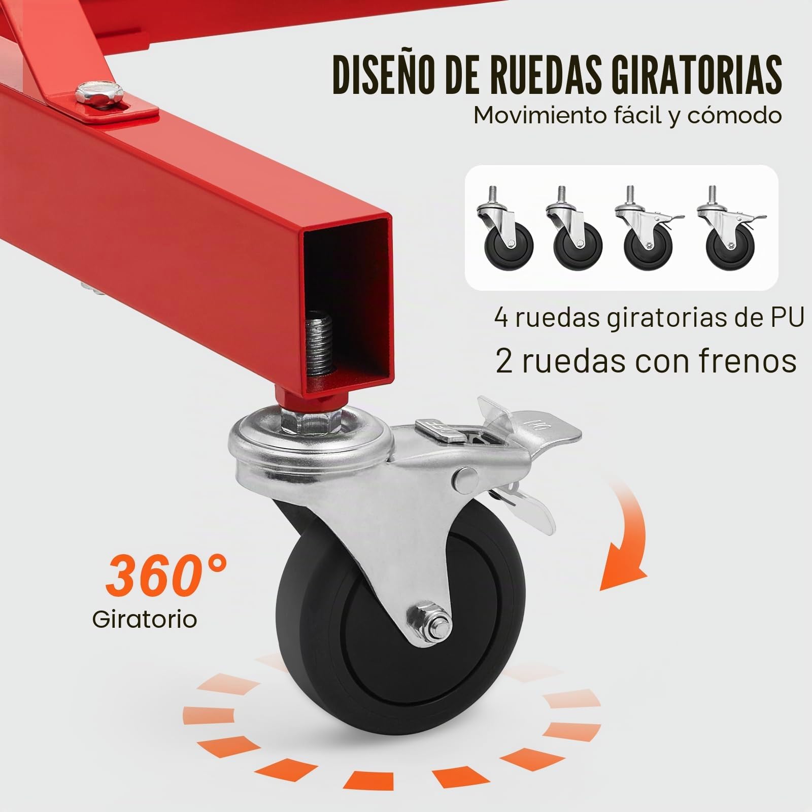 VEVOR Estante para Pintura de 1480 x 700 x 1535 mm Capacidad de Carga de 30 kg Estante para Secado de Pintura Automotriz con 8 Ganchos, 4 Ruedas Giratorias, Soporte para Carrocería de Automóvil, Rojo