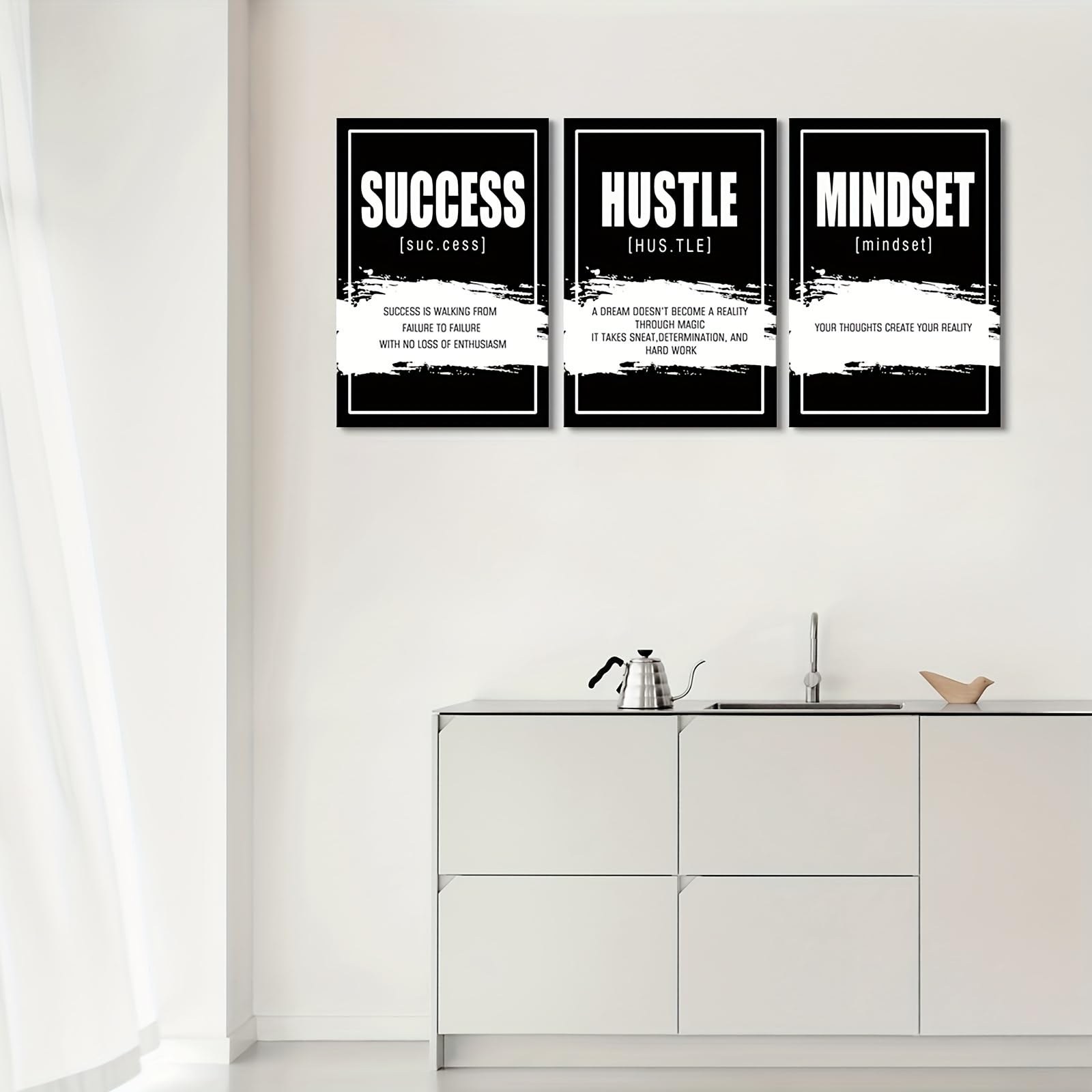 GLWDME 3 pósteres de lienzo de éxito de 40 x 50 cm, pintura de pared con cita inspiradora motivacional, para dormitorio, sala de estar, pasillo (con marco interior)