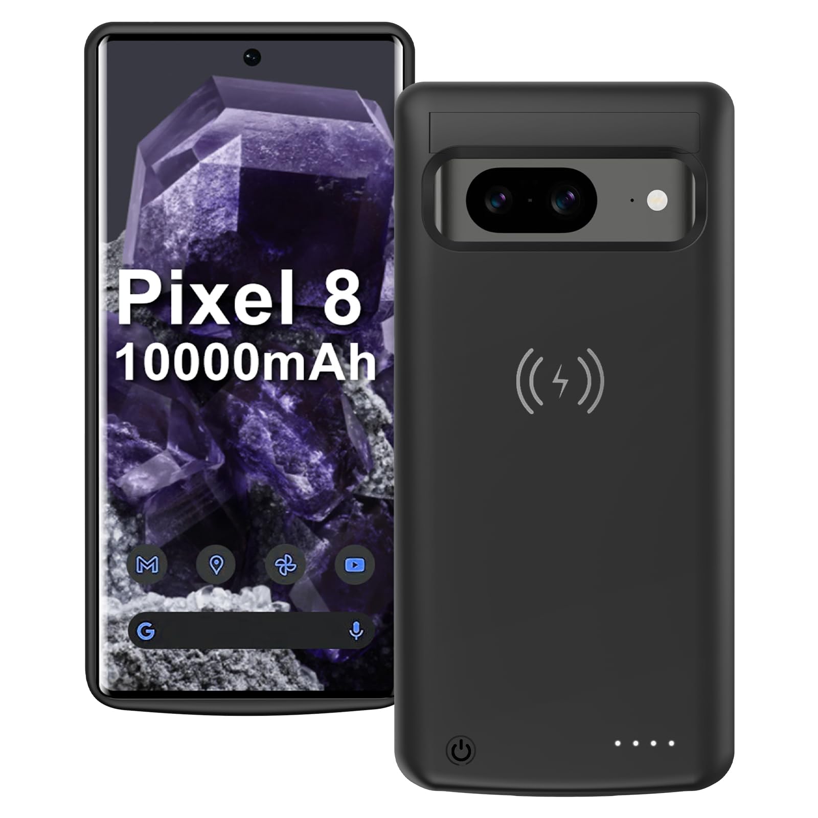10000mAh Wireless Charging Case for Google Pixel 8, High Capacity Portable Rechargeable Battery Case Qi Wireless Charging Pixel 8 Extended Battery Charger Case for Google Pixel 8A Black