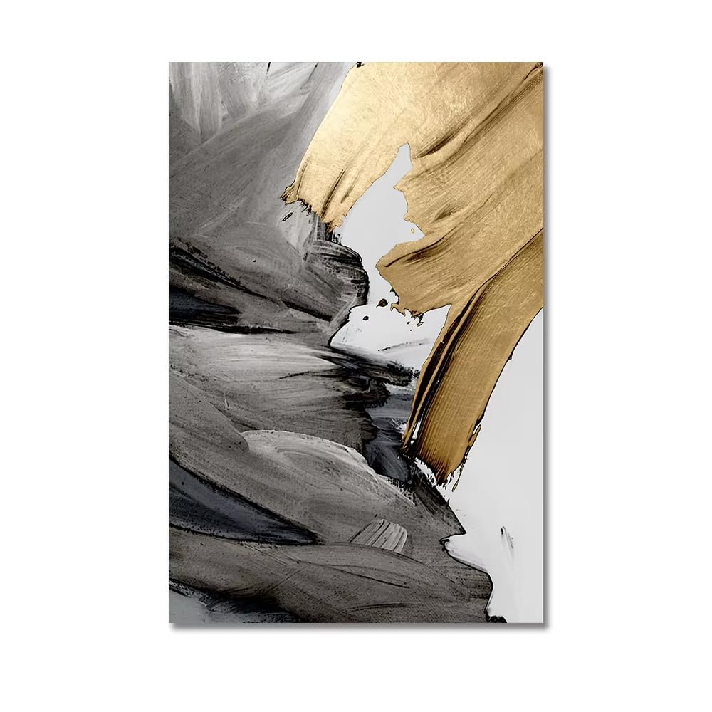XIANGPEIFBH 3-teiliges Set rahmenloser, luxuriöser, abstrakter, grau-goldener Gemälde als Wandbilder auf Leinwand für Wohnzimmer, Homeoffice (60x90cm/24x35in) x3 Ungerahmt