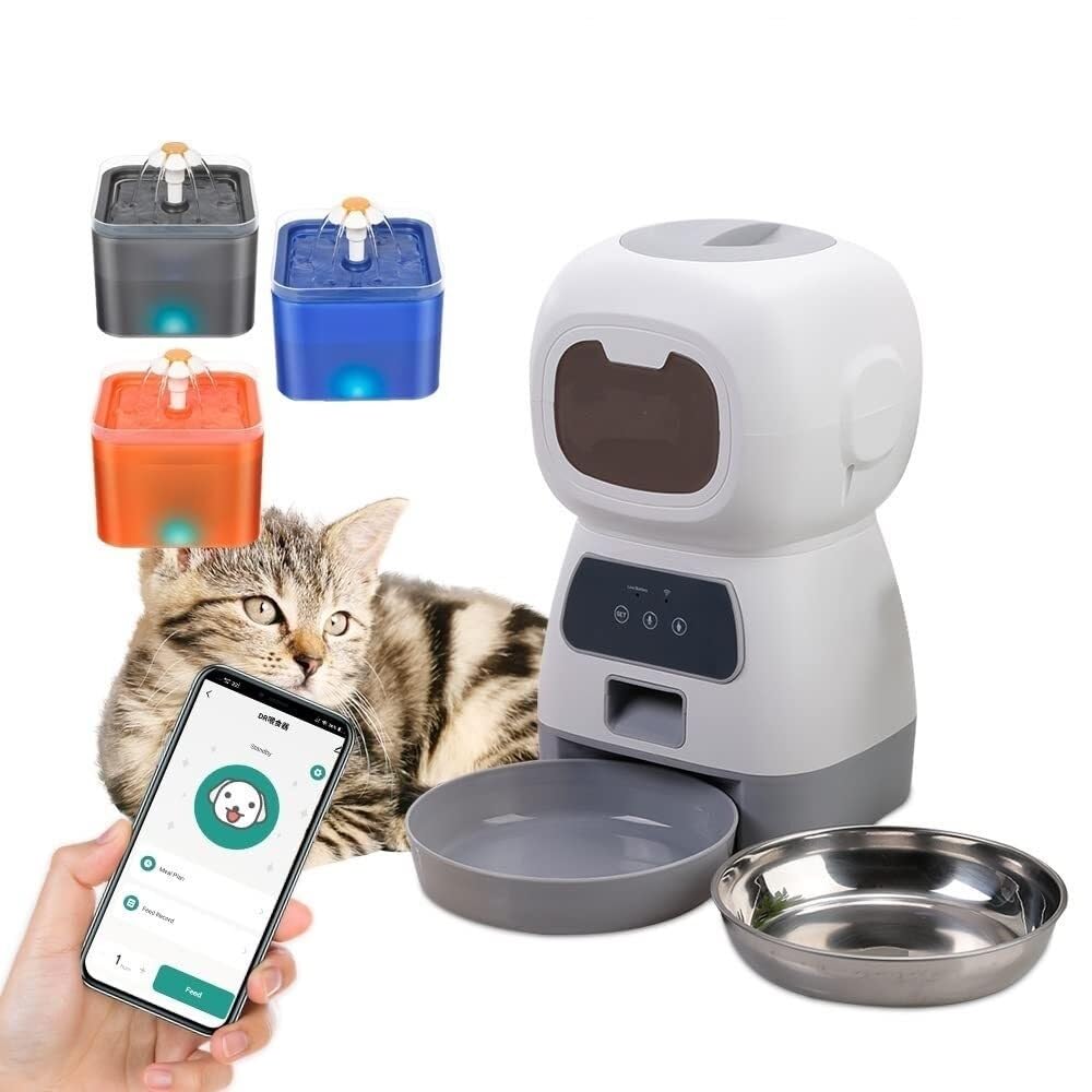 Dispenser Automatico per Cibo Animali 3,5L WiFi APP, Alimentatore Intelligente Programmabile Gatti Cani + Fontana 2L(Orange)
