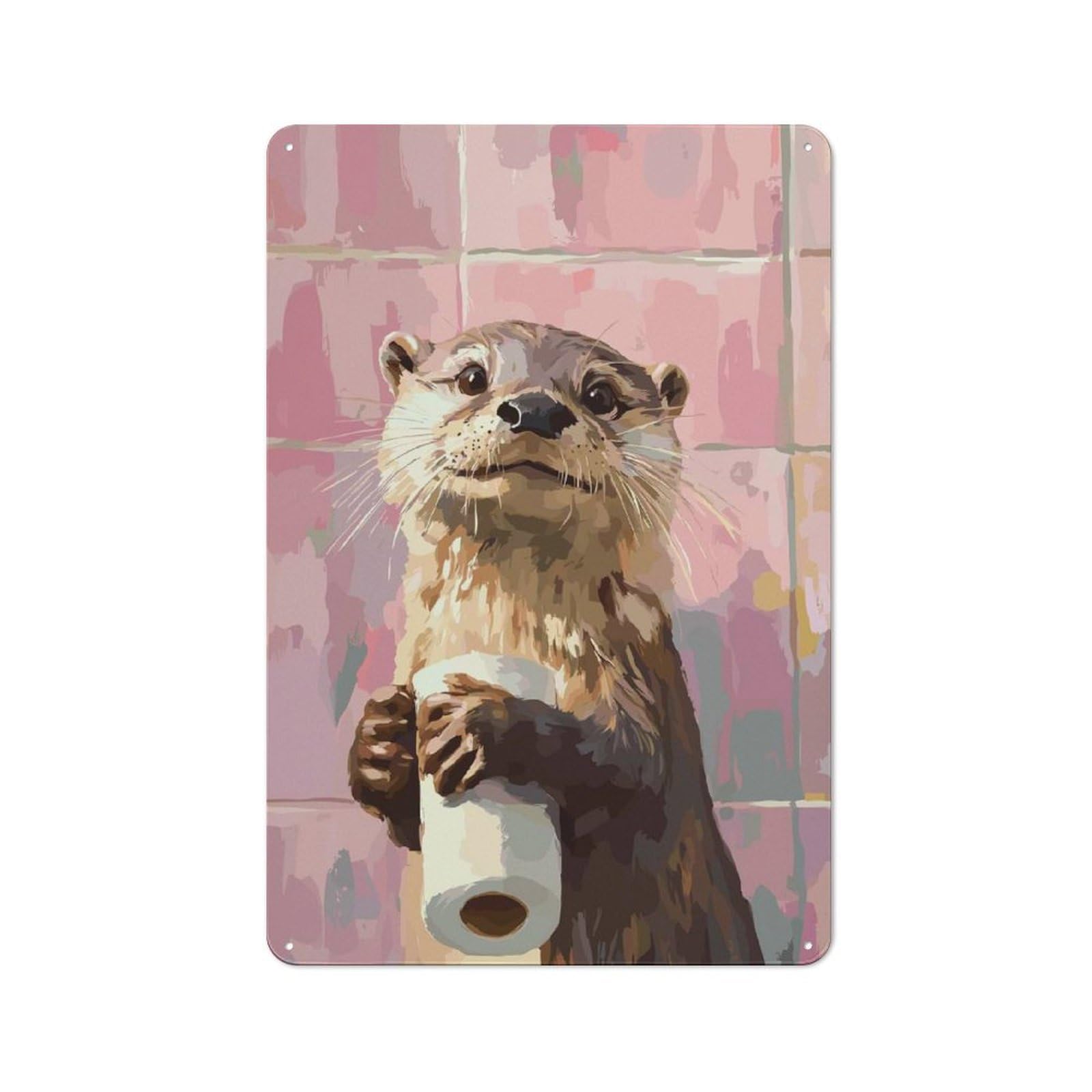 Junmoney Style-1 Tin Wall Plaque 30X20cm With Otter With Toilet Paper For Hallway Wall, Suited To Wall Displays In Hallways And Entrance Areas