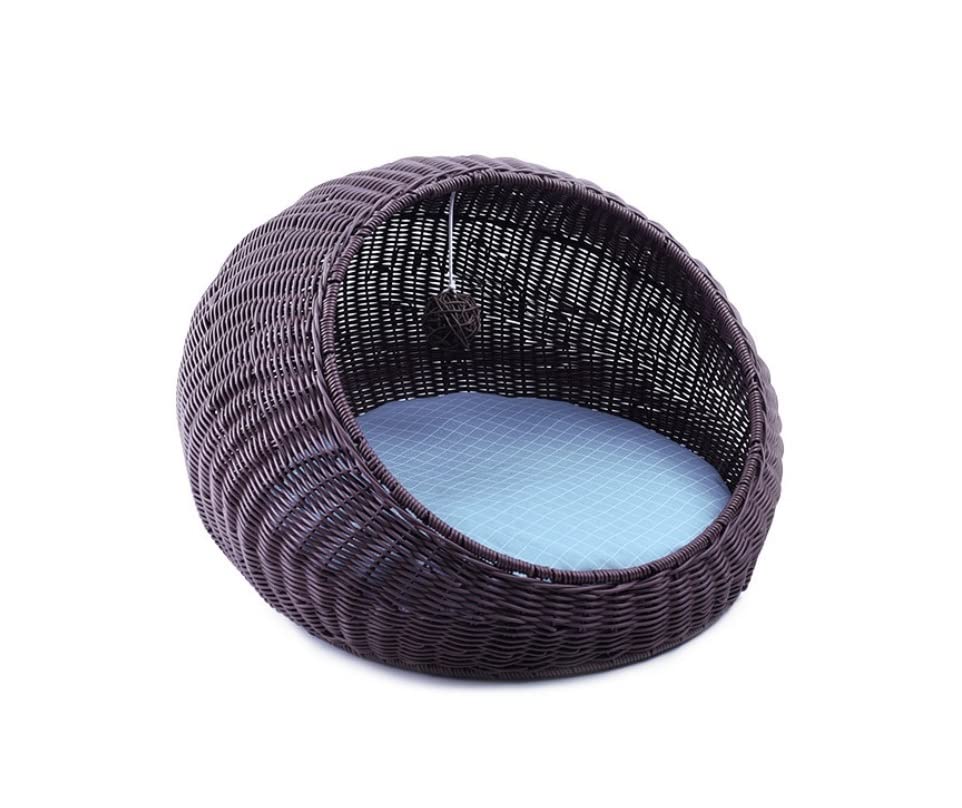 Kobolo Hundekorb Aus Rattan Geflochten – Mit Kissen, Maße 81x62x21 Cm, Waschbarer Bezug