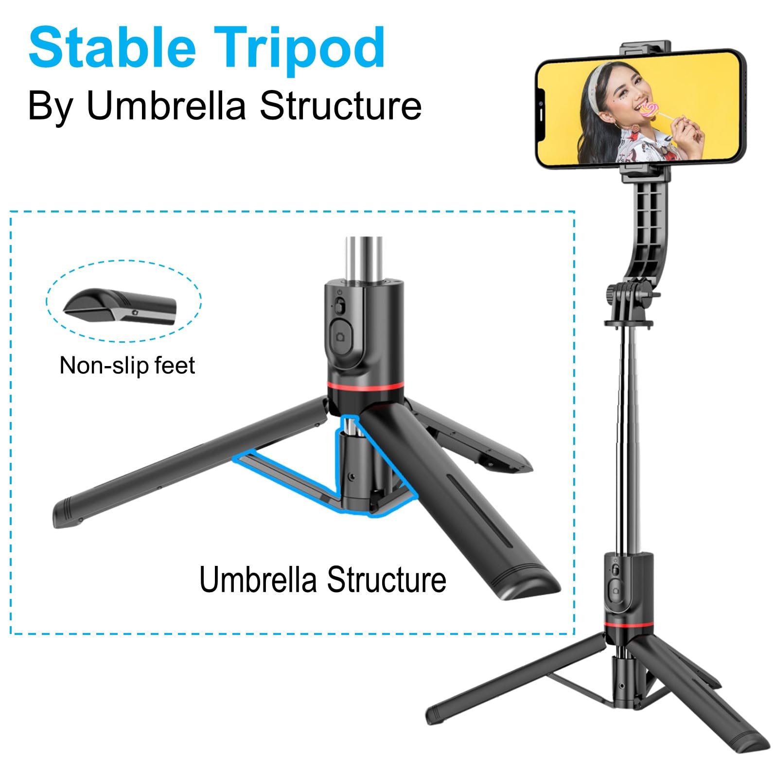 EASERIA Kijek do selfie dla iPhone Samsung, statyw do streamera na żywo, smartfona i tripod ze zdejmowanym uchwytem na telefon komórkowy i pilotem zdalnego sterowania
