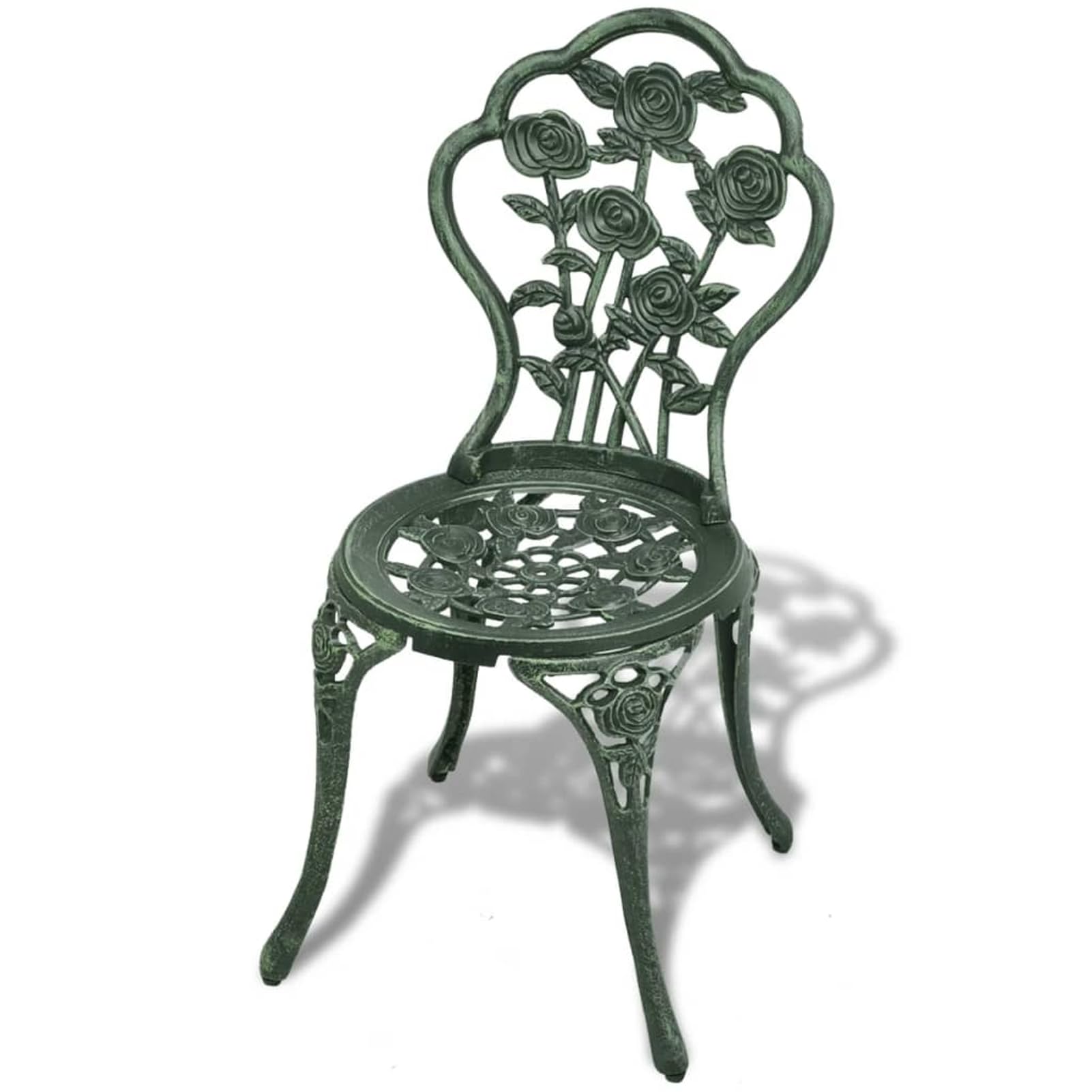 Set da Bistrot in Alluminio Pressofuso Verde 3 Pezzi, Design Elegante con Dettagli Floreali per Giardino, Patio o Serra, Mobili da Esterno Resistenti e Comodi, Tavolo e Sedie per Aperitivi o Cene all'