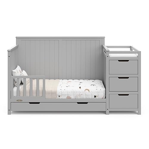 Miniatura 13 de Graco Hadley 5-in-1 Convertible Crib & Changer (Pebble Gray) – GREENGUARD Gold Certified, Fits Standard Crib Mattress, Converts to Toddler Bed and