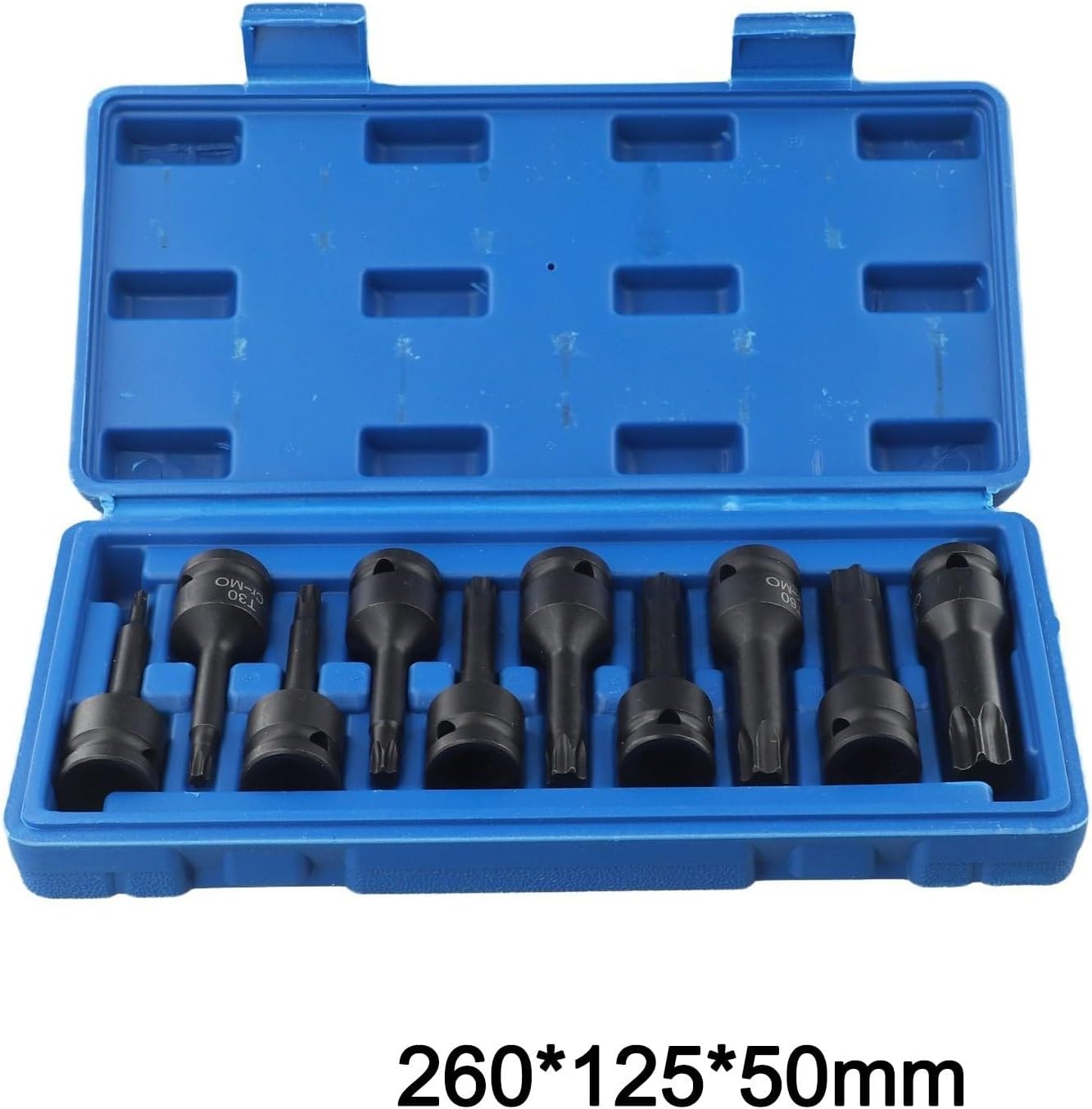 1/2 Inch Drive for Torx Star Socket Adapter Set for T20-T80, 10-Piece Forged Chrome Steel Automotive Tool with Heat-Treated Hardness, Portable Plastic Storage Box
