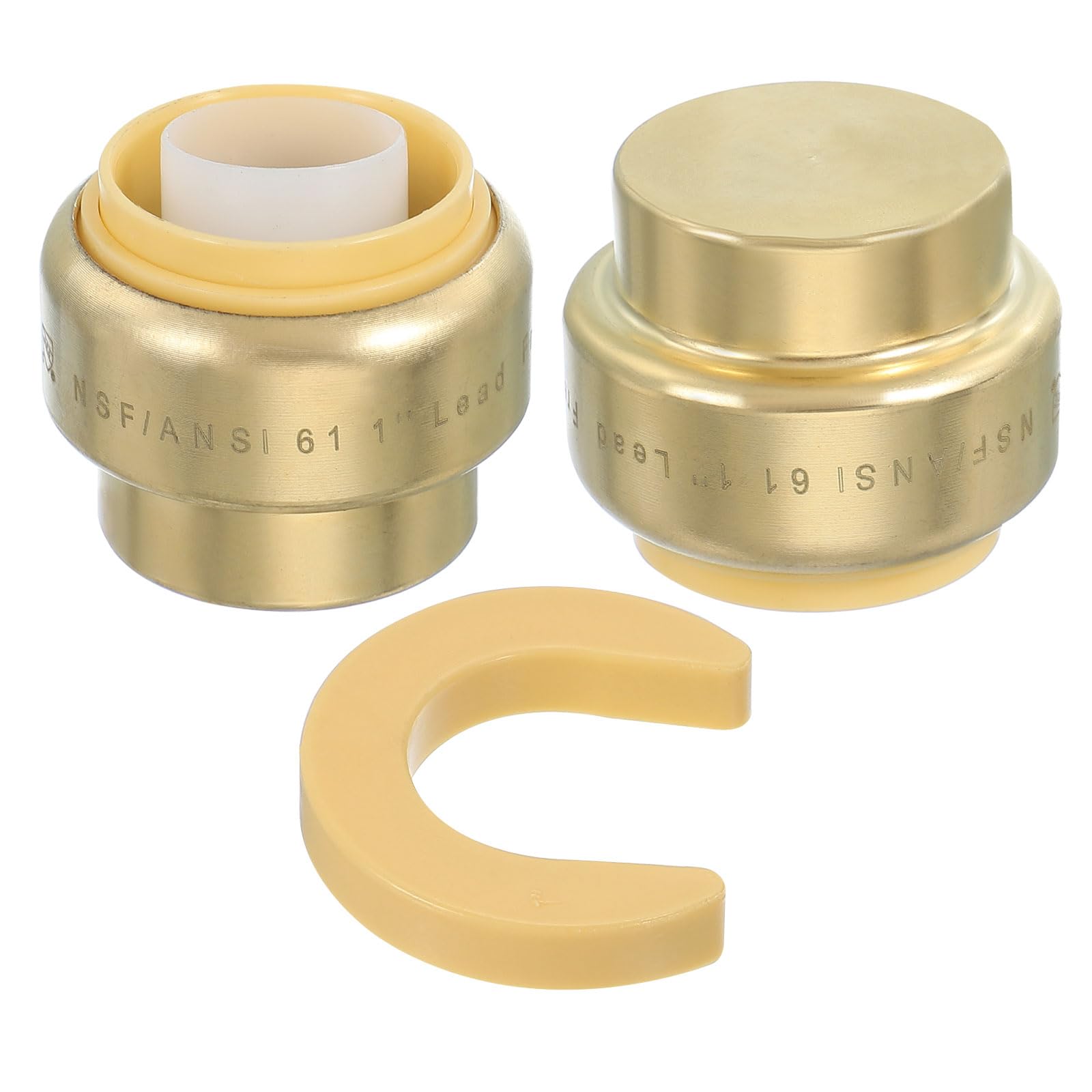 PATIKIL 2 Pcs End Cap Stop Valve 1" Compression Water Shut Off Valve with 1" Disconnect Clip for Faucet Toilet Pex Copper Cpvc Pipe Brass Gold