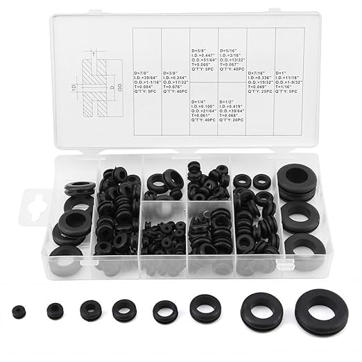 Rubber Grommet Kit, 180 Pcs Rubber Grommet Wire Ring Rubber