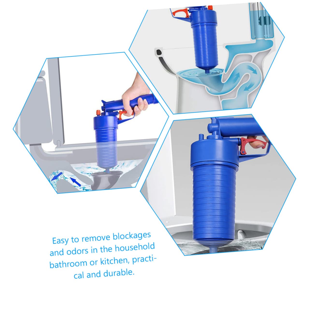 Déboucheur de Canalisation à Air, Ventouse Wc en Abs, 1 Set 2 Tailles de Ventouses, pour Évier et Sol, Débouchage Rapide