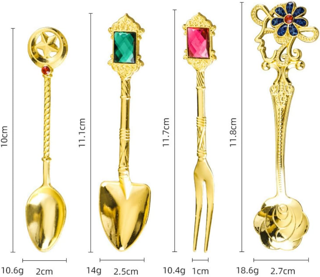 Stainless Steel Cutlery Set, 4 Piece Zinc Alloy Mini Spoon And Fork Set, Retro Design For Coffee Dessert Ice Cream(10x2cm)