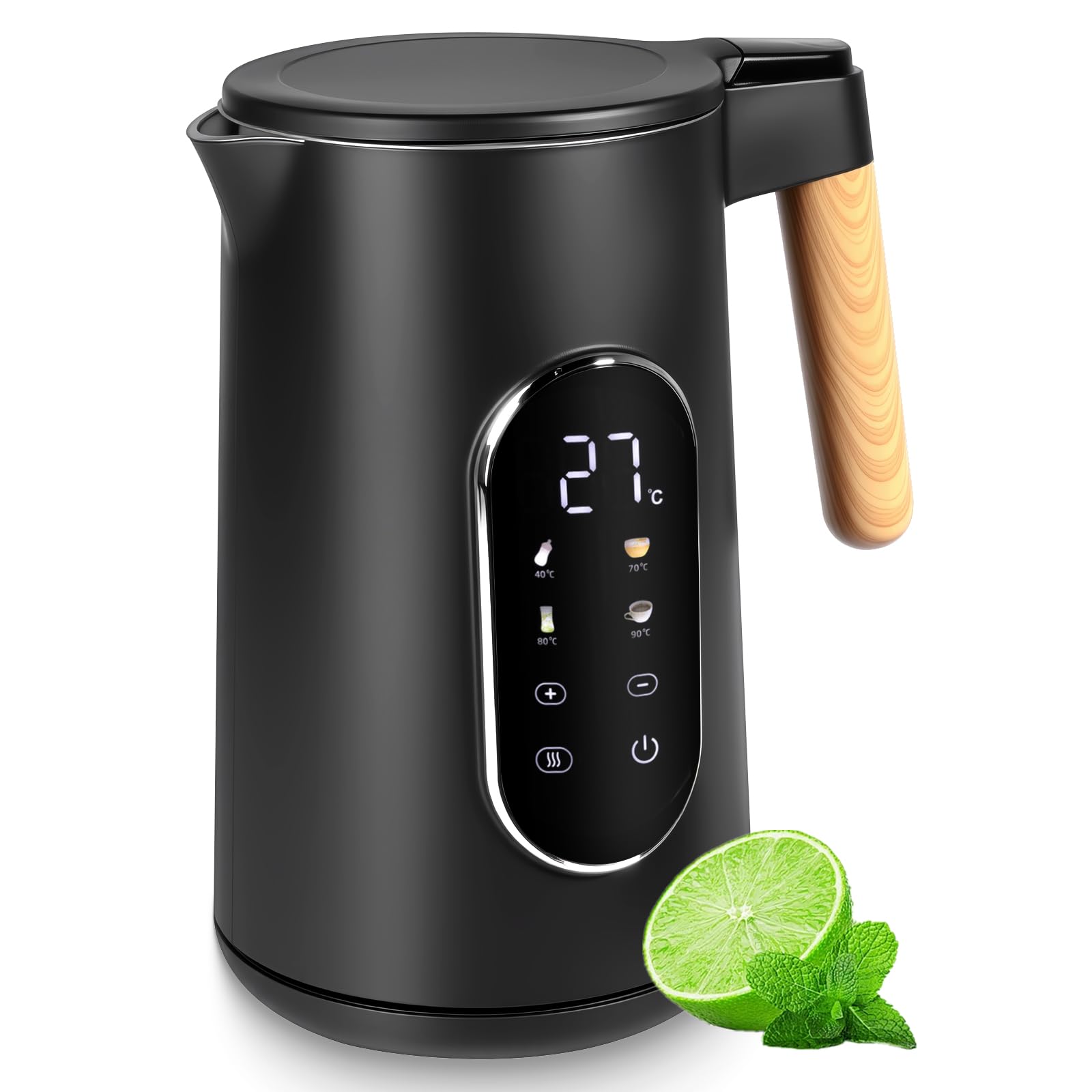 Carehabi Schwarz Wasserkocher Edelstahl Wasser Kocher 1.7 Liter Wasserkocher Mit Temperatureinstellung