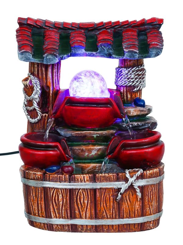Image of Polyresin Tabletop 3 Steps Indoor Water Fountain for Home Decor with LED Light, Speed Controller Pump & Crystal Ball (Size: 13 x 19 x 26CM |Color: Multi | Weight: 1245 Gram)