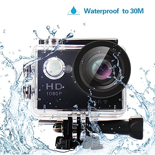 Yuntab W9 Action WIFI Caméra, angle de 170 °, Full HD 1080P HDMI TV Port 30M étanche, enregistreur vidéo numérique parfait de 12 mégapixels pour sports extrêmes, Noir