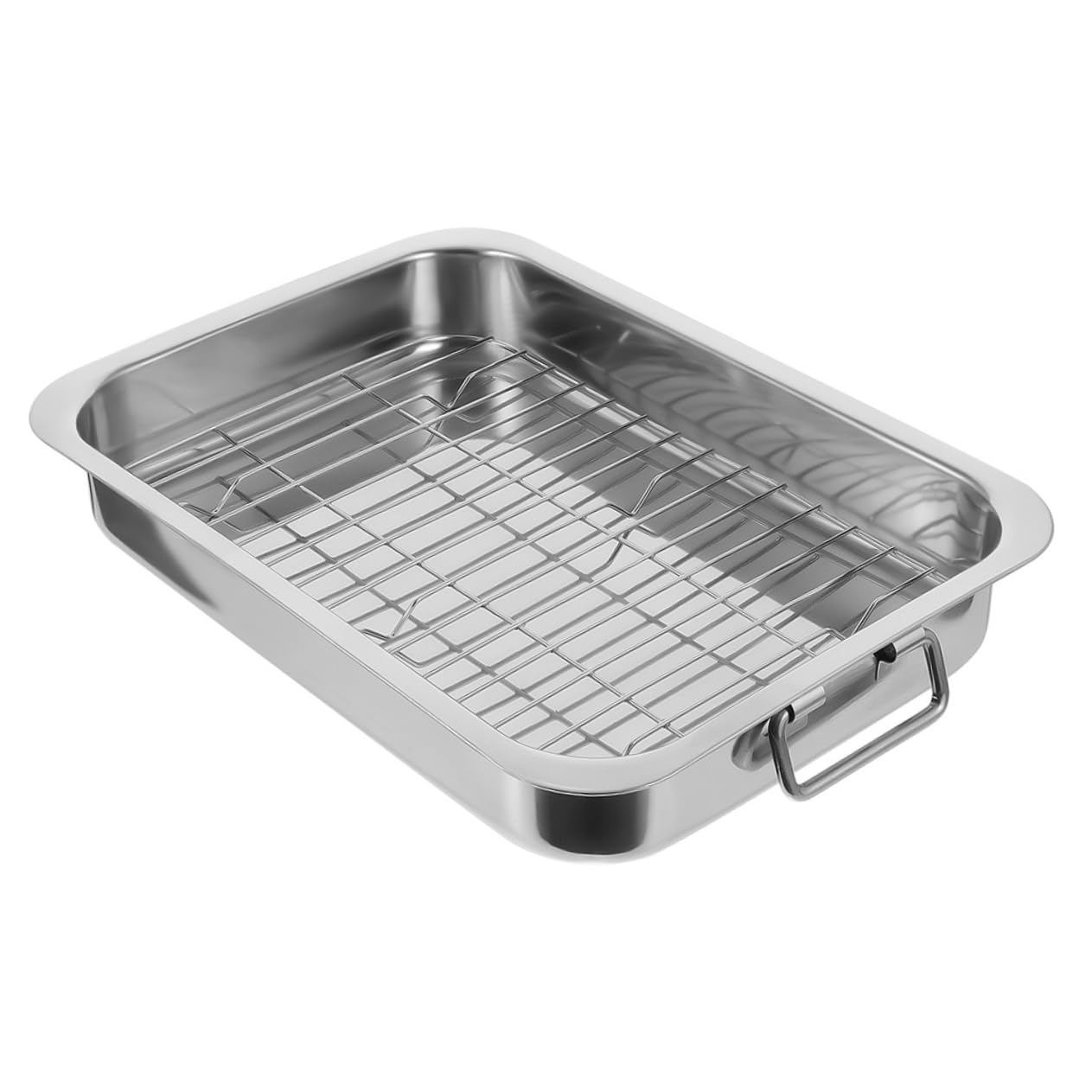 Edelstahl Backblech mit Rost Rechteckig 42x32x6,5cm Ofenform Backofenfest Backform für Backen und Grillen