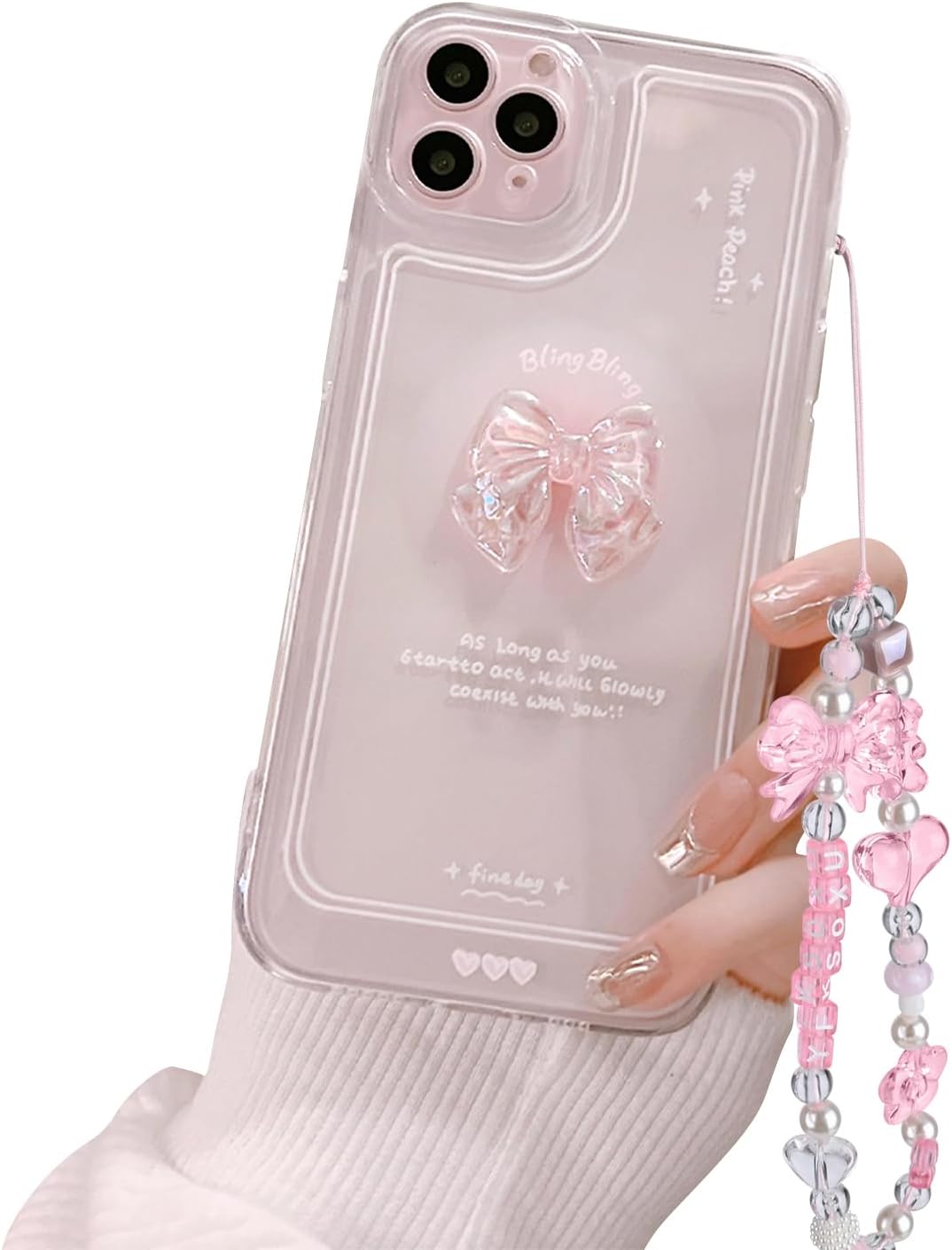 Ownest Compatible for iPhone 11 Pro Cute 3D Pink Bowknot Slim Clear Aesthetic Design Women Teen Girls Camera Lens Protection Phone Cases Cover