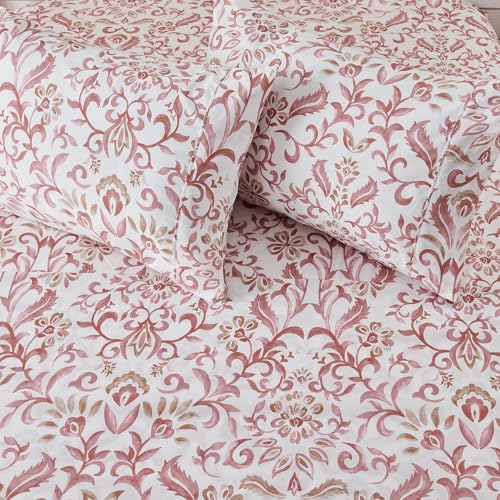 Image of Great Bay Home Twin Size Floral Microfiber Sheet Set - 3-Piece Ultra-Soft, Brushed Bedding Sheets & Pillowcases - Wrinkle Free, Comfortable, All-Season Bed Sheets (Watercolor Flowers - Desert Rose)