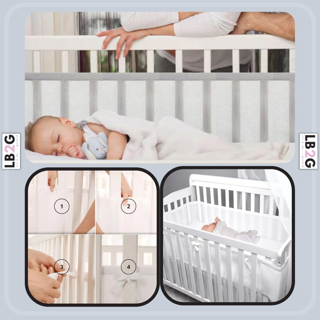 Tour de lit bébé - Contour de lit 3D - Respirant - Anti-allergie et Antistatique (blanc)