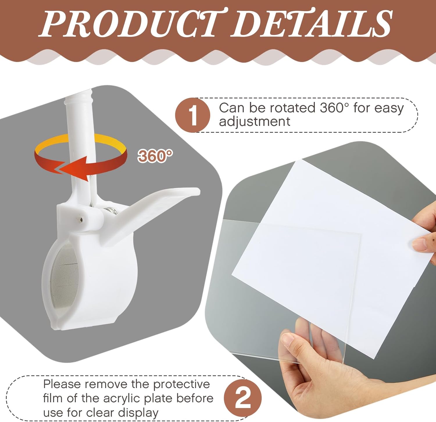 3 Pcs Acrylic Clip on Sign Holder with Clamp 5.5 x 7 Inch Retail Store Signs Displays Double Sides Swivel Signage with PVC Card Clothing Price Hanging Signage for Supermarket Business - Image 4