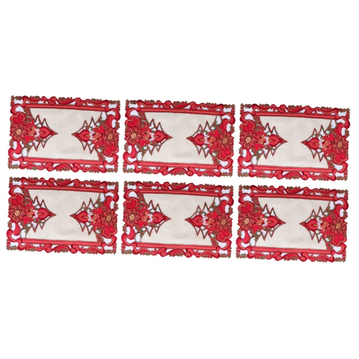 MAGICLULU 6 Piezas Mesa Festiva Decoraciones De Mesa De Fiesta Xams Centro De Mesa Mantel De Poliéster Camino De Mesa De Flores Tapete De Mesa De Poinsettia Mantel Bordado Mantel De Navidad