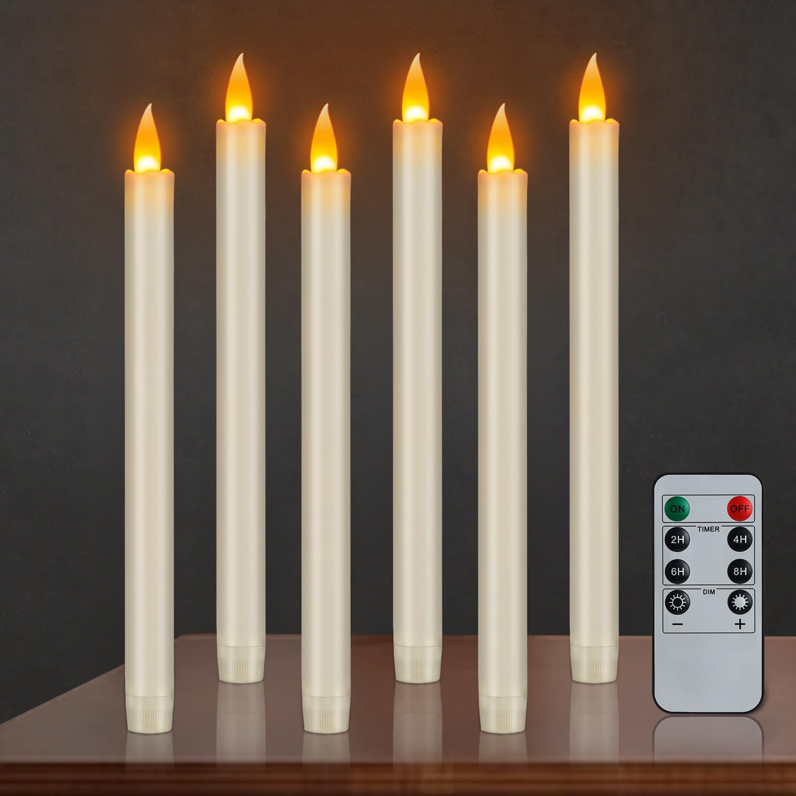 Flameless Taper Candles 10" Dripless Battery Operated with Remote Timer 6 Pack, 400+ Hours by 2 AA Batteries for Home Decor, Candlelight Dinner, Weddings