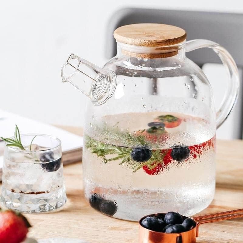 ROSEFINCH Glass 1.8 LTR Water Jug Big Iced Tea Pitcher, 1 Pcs Set Water Jug, Heat Resistant with Wooden lid, Glass Kettle, Beverage Pitcher with Cap, Set of 1, Transparent, 2