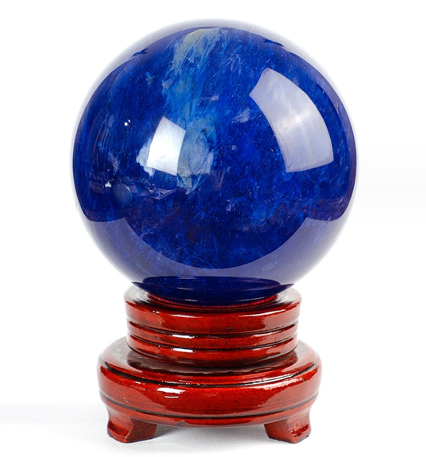 BJXKHFPIV Crystal Ball Melting Blue Quartz Ball Gemstone Sphere with Stand Polished Divination Ball for Feng Shui Aura Home Desk Decor,10cm/3.9in