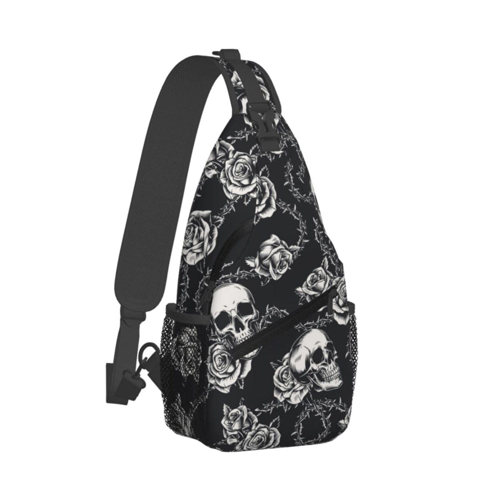 FHSUISN Skull Sling Backpack Chest Bag Crossbody Shoulder Bag Gym Cycling Travel Hiking Daypack For Men Women