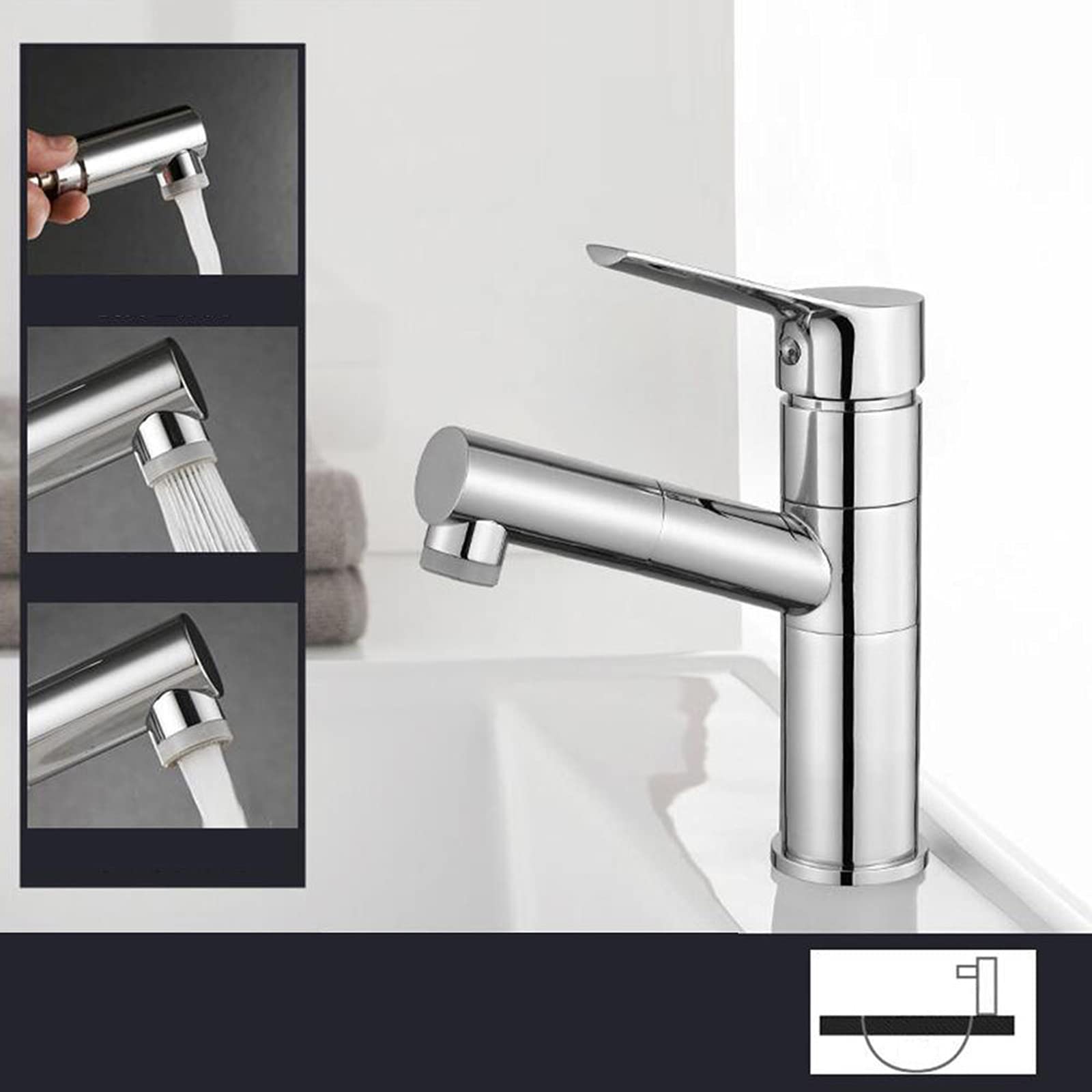 Rubinetto da Bagno Rubinetti per Lavabo Acqua Calda E Fredda Miscelatore per Lavabo con Doccetta Estraibile Rubinetti per Lavabo da Bagno Rubinetti Girevoli Doccetta Estraibile Doccetta Cromata_
