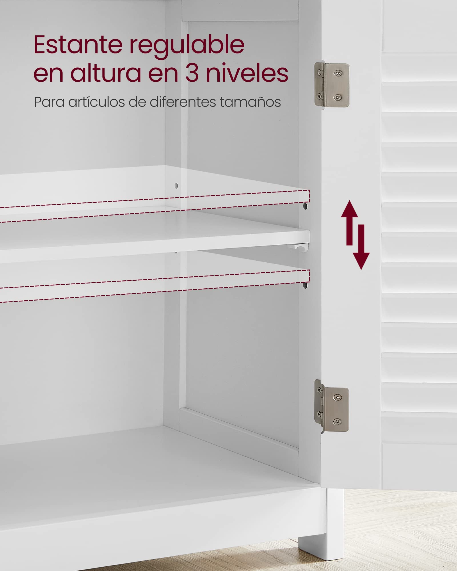 VASAGLE Armario del baño, Mueble baño, auxiliar, Organizador con 2 puertas de persianas, sala de estar, cocina, entrada, Blanco BBC40WT | SAGGIO BBC40WT - Armario de baño independiente, color blanco