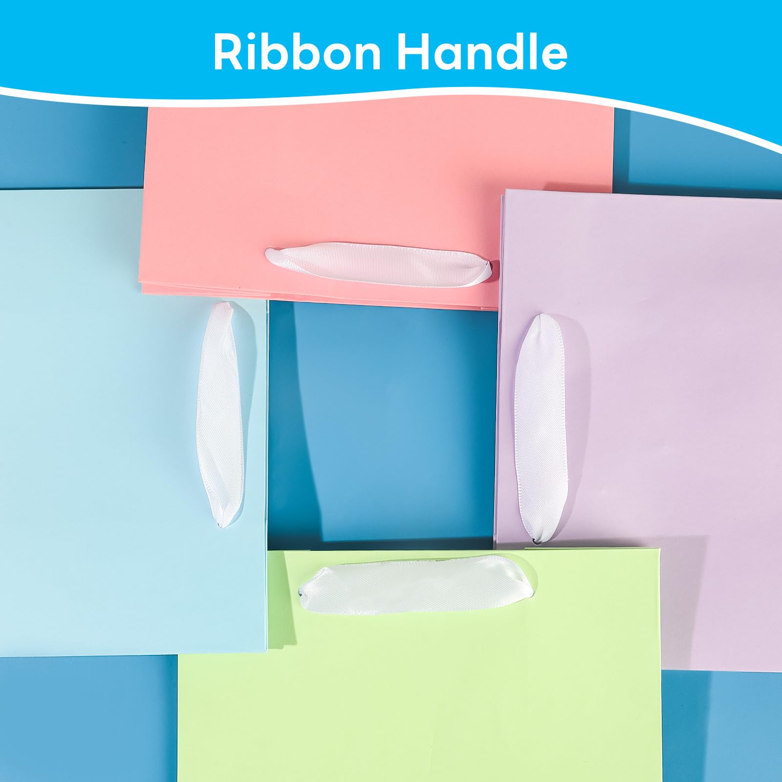 MOXARYSU 5 Pcs Small Medium Gift Bags With Handles: 7x4x9 Pastel Kraft Paper Bags With 10 Tissues For Party, Birthday,Baby Shower,Wedding（Soft Color）