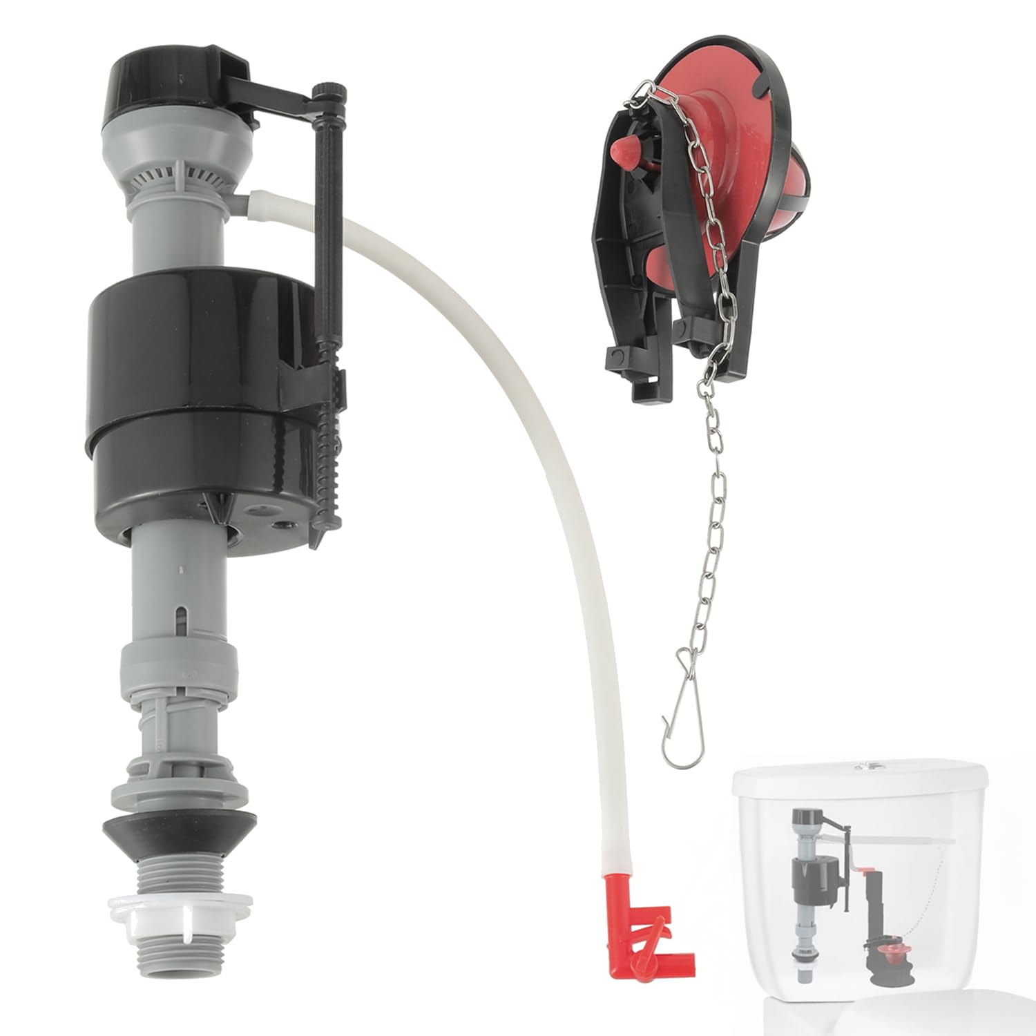 HUAREW Universal Toilet Flusher Replacement Kit, Toilet Fill Valve with 2-Inch Adjustable Toilet Flapper Kit