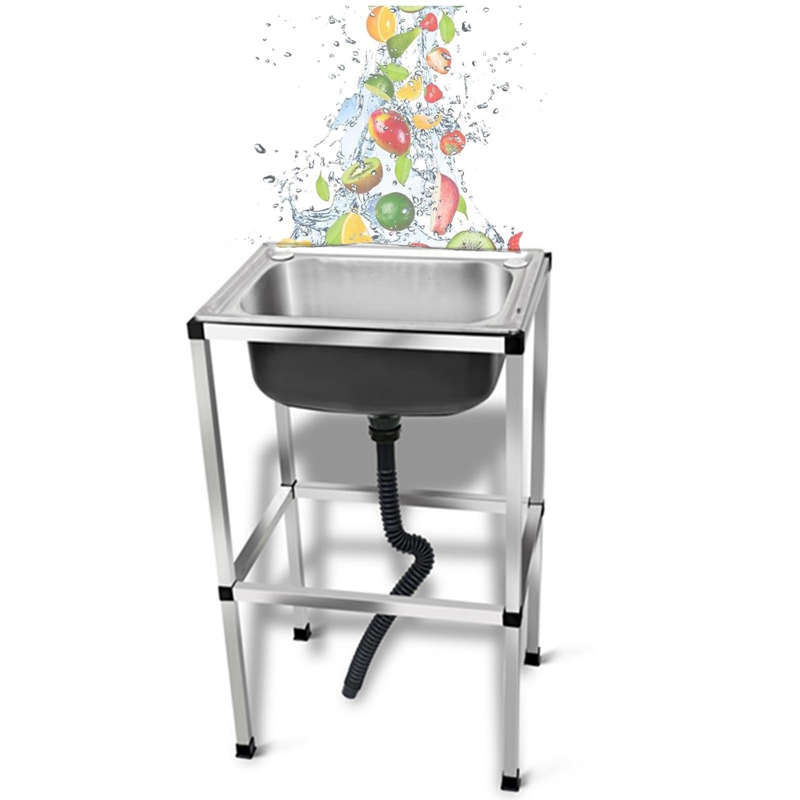 OWOHYG Portable Stainless Steel Utility Sink With Drainer Unit Commercial Grade Freestanding Wash Basin For Outdoor Garden 60X45Cm.48x35cm/18.8x13.7in