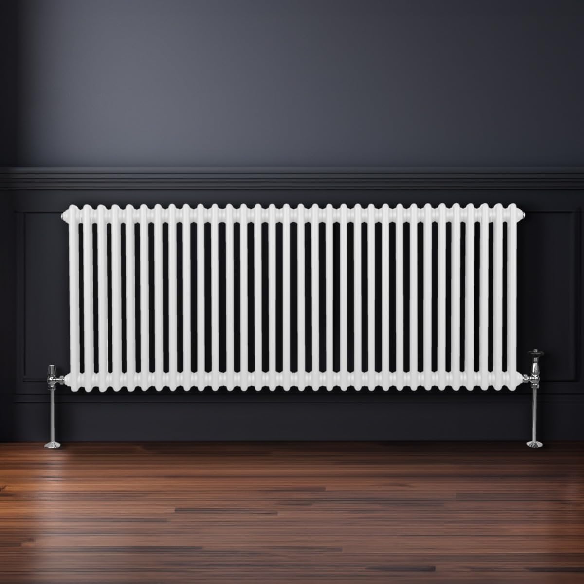 Radiador Tradicional Horizontal de 2 columnas 600mm x 1462mm | Blanco | Acero | Montado en pared | Kit de fijación y soportes + Cepillo de limpieza GRATIS | Calefacción estufa calefactor