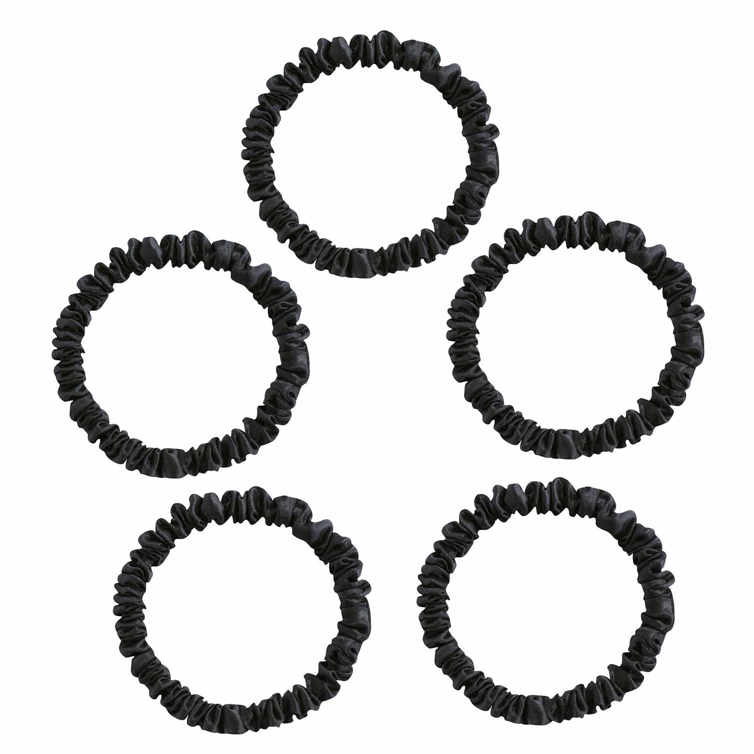 Silk Skinnie Scrunchies 100% Pure 22 Momme Mulberry Silk Hair ties for Women Hair Friendly Luxurious Elastic Scrunchies Set(5 Scrunchies black)