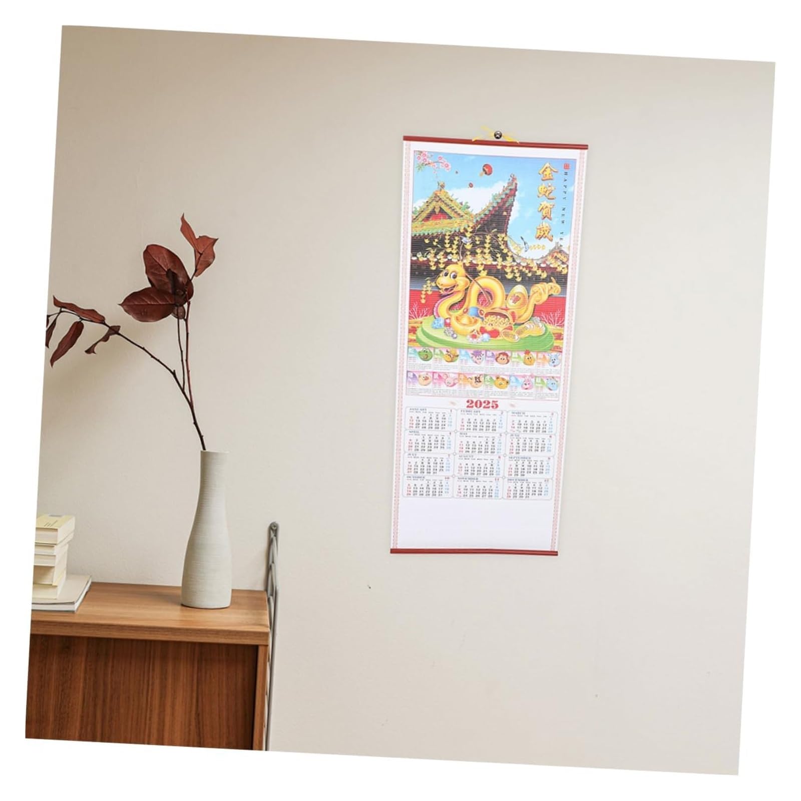 Tischkalender, Tischkalender 2025, 1 Set, Rattan-Kalender, Feng Shui, Hängekalender, Jahr, Schlangen-Wandkalender, chinesische Wandrolle