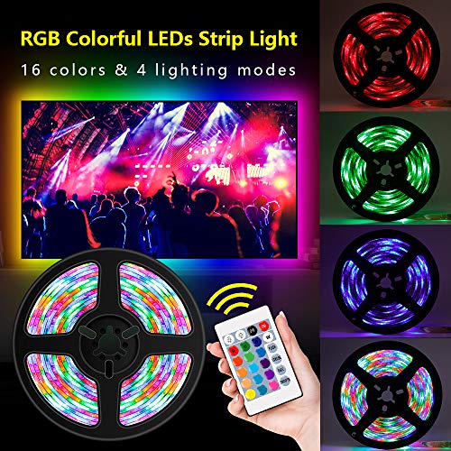 Andoer Tiras de LEDs coloridos RGB reguláveis ​​por USB com controle remoto IR 16 cores e 4 modos de