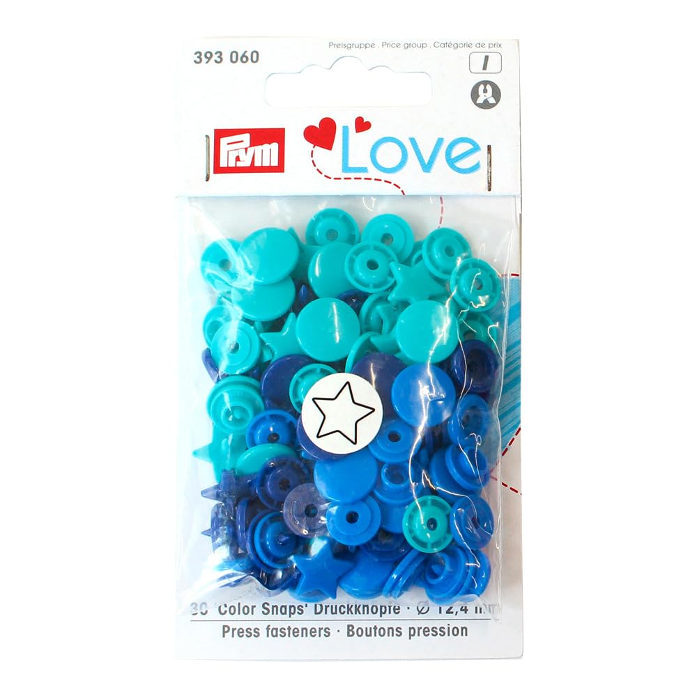 PrymLove Star Shape Non-Sew ColorSnaps 12.4mm Snap Fasteners by Prym Love-Assorted Pack of Blue, Turquoise and Navy (30pc), 12 x 7 x 2 cm