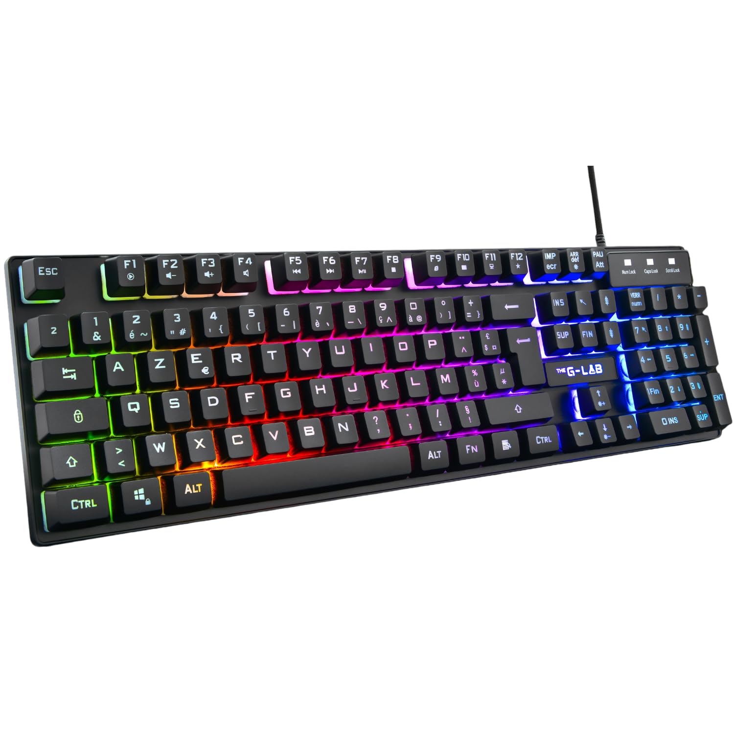 THE G-LAB Keyz Caesium - Teclado Gamer con Cable USB - Retroiluminación RGB LED, Teclado Gamer Sensación mecánica, 19 Teclas antighosting, Duradero - PC/PS4/PS5/XBOX - Diseño AZERTY francés