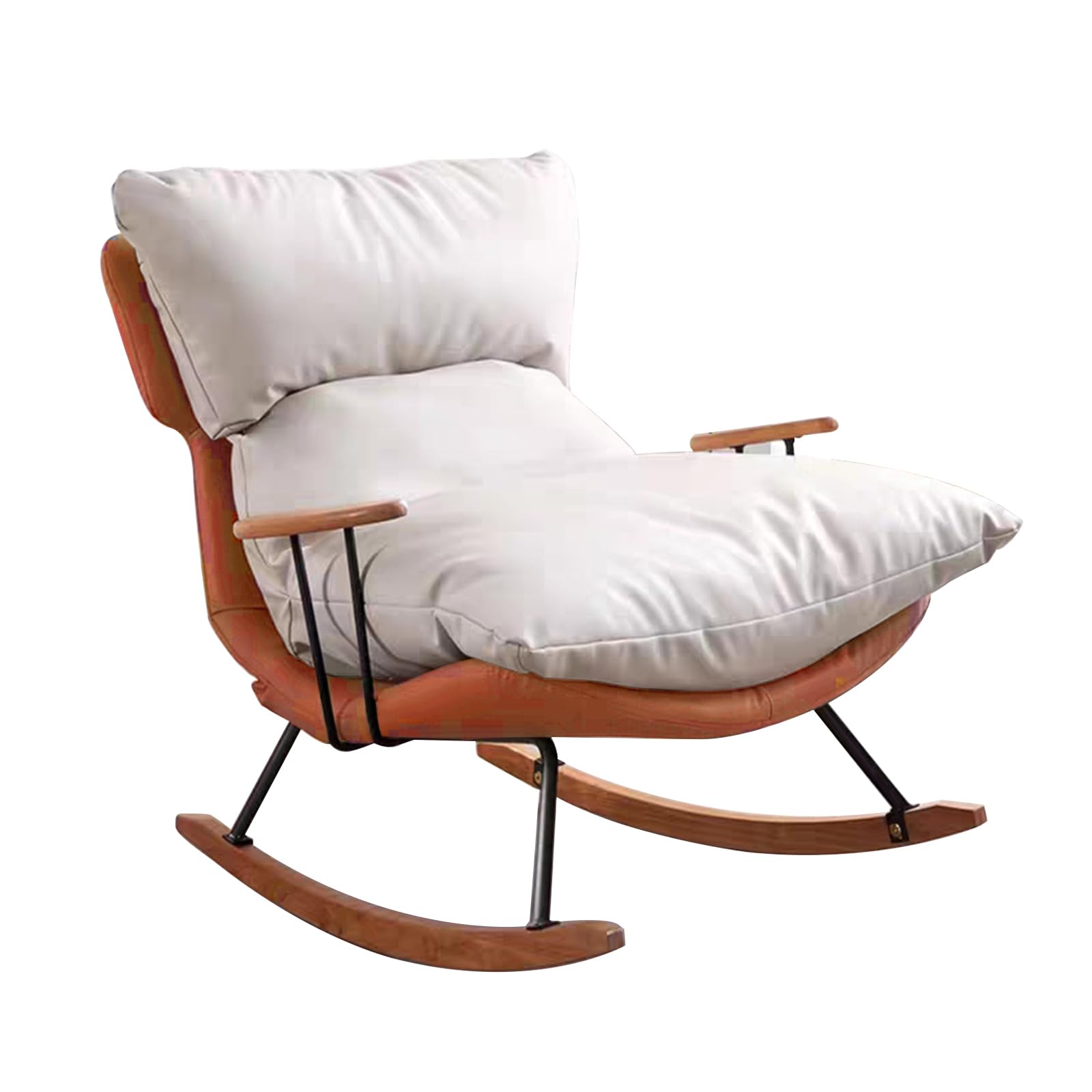 Genérico Modern Rocking Chair with High Backrest,Upholstered Recliner,Nursery Rocking Chair,Single Sofa Chair,for Patio, Backyard, Balcony, Porch(White+Orange)