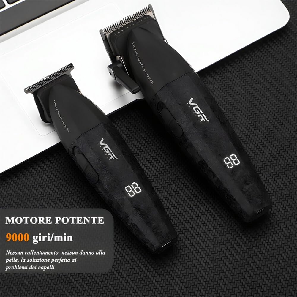 Vetrineinrete® Coppia di rasoi tagliacapelli VGR HAIR TRIMMERR E CLIPPER ricaricabili con display 9000rpm leva conica